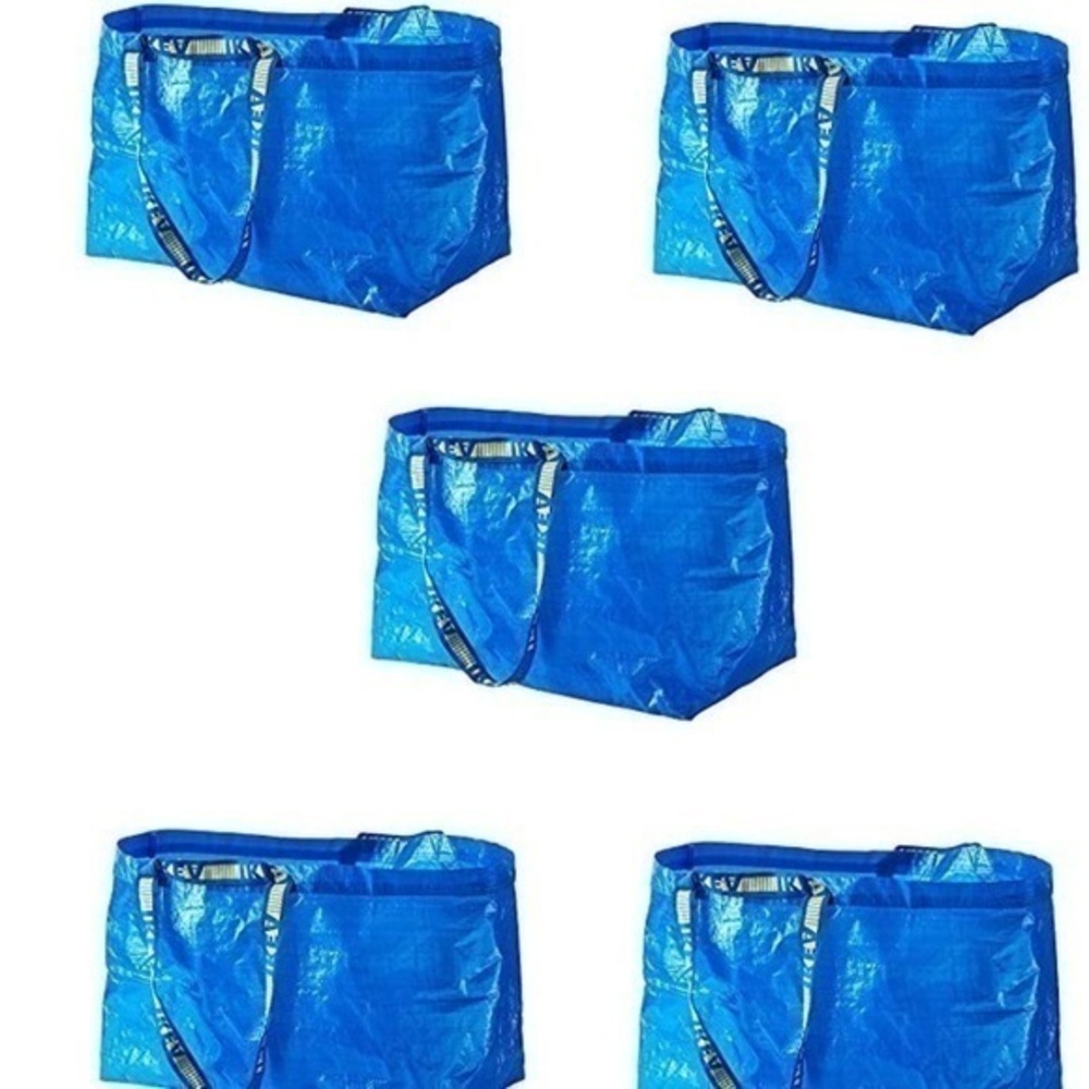 5 large Ikea BAGS blue sturdy organizing garage closet storage shopping bags